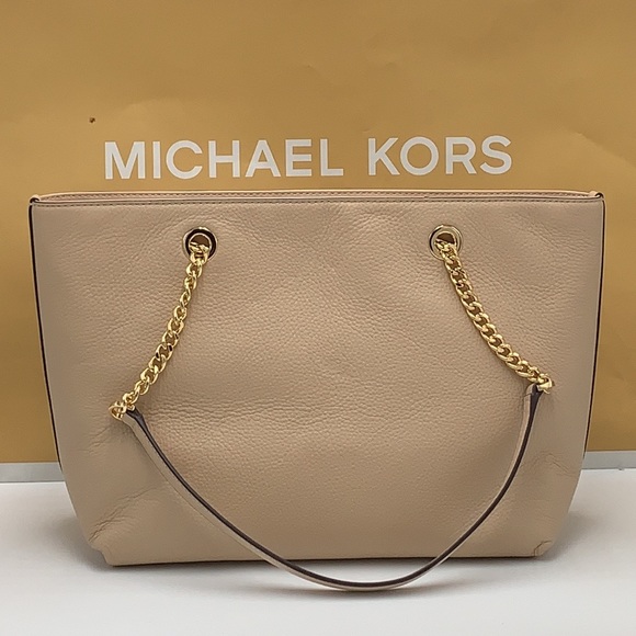 Michael Kors Jet Set Item Medium Front Pocket Shoulder Chain Tote BUFF COLOR - Picture 6 of 13